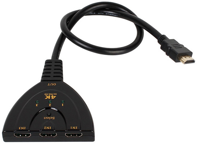 【BK.3C】三進一出 HDMI 4K 2K 切換器 免供電 帶HDMI線 3進1出轉接頭, 1個, HDMI-3in1