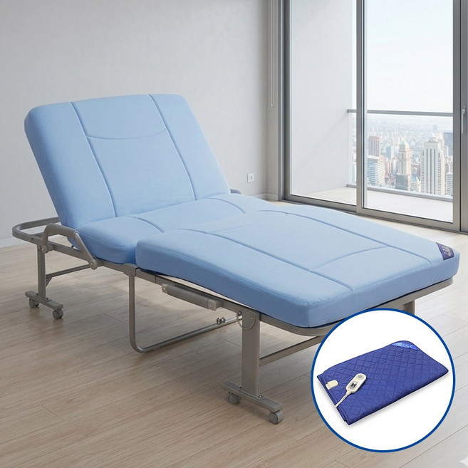 라꾸라꾸 NEW 라꾸라꾸침대 슈퍼7탄 1인용(CBK-007)+온열패드 수퍼싱글 접이식침대, 블루