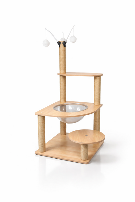 寵傢好 實木太空艙貓跳台 K1 貓抓柱 貓咪抓板 貓屋 貓抓板屋, 原木, 1個