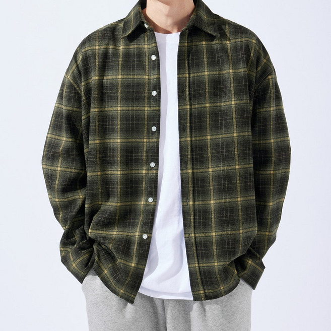 옴브레 체크 오버핏 긴팔셔츠 (TOP181)