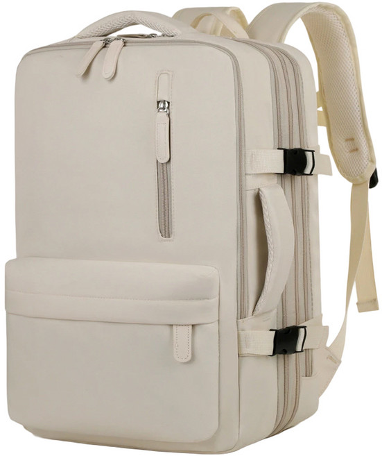 大容量拓展側開多層後背包(多分層外置USB充電孔), 米灰白