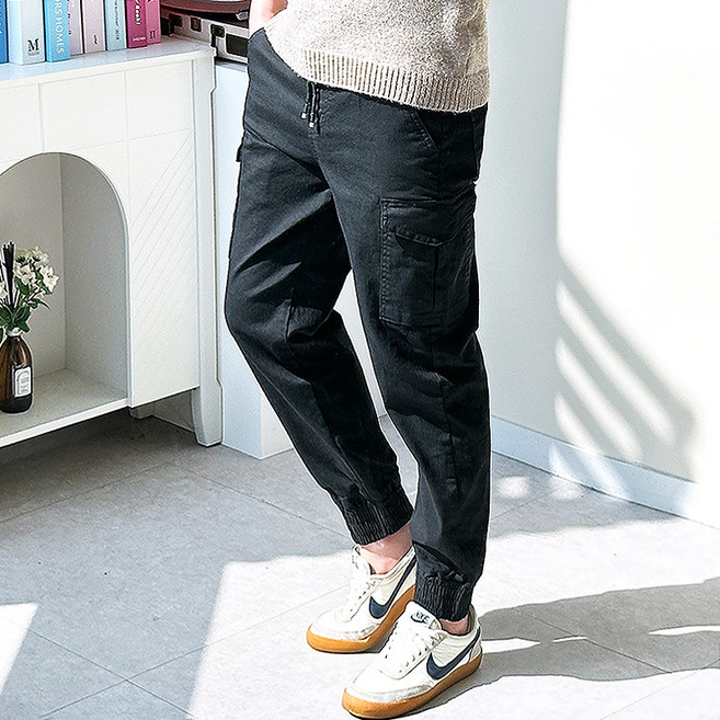 핏콕 남성용 기본 스판 밴드 면 조거 포켓 카고바지