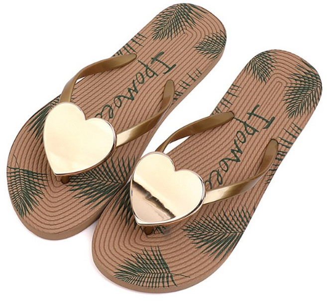 MIROSE 하트메탈 여성 쪼리 슬리퍼 캐주얼 데일리 플립플랍 휴양지 바캉스