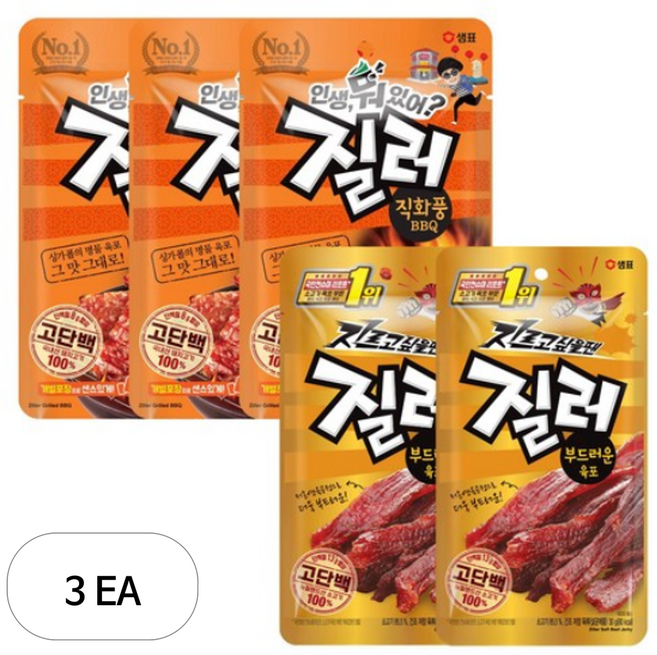 질러 부드러운 육포 30g 2p + 직화풍 BBQ 30g 3p, 150g, 3세트