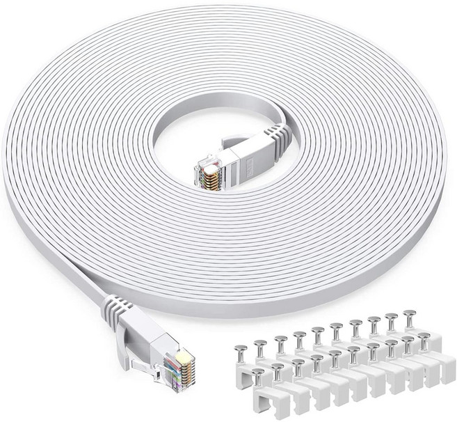 CAT6 기가비트 랜케이블 평평한 슬림 랜선 구름 방지 인터넷 랜선 Oricean 10Gbps 고속 통신 노이즈 차단, 15m, 1개, 하얀색