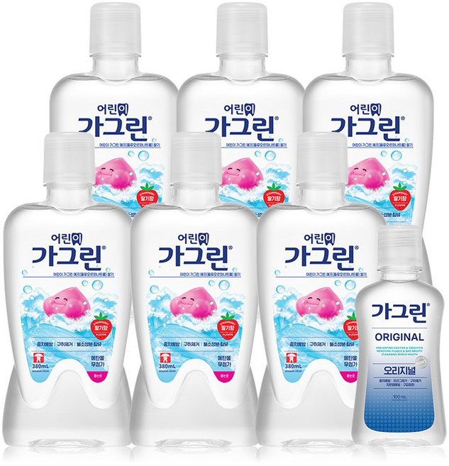 가그린 어린이용 딸기향 380ml 6개 + 오리지널 100ml 구강청결제, 1세트, 2.38L