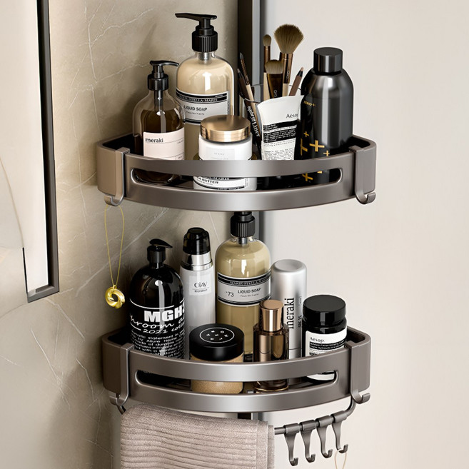 아트리빙스 무타공 욕실 코너 수납 정리대 선반, 1개, 메탈블랙