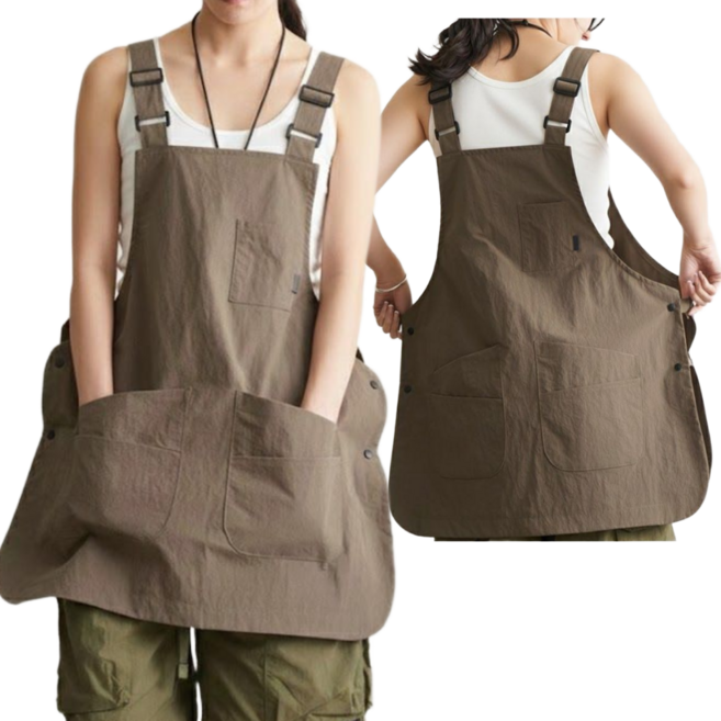 코지톡 왕멋짐 앞뒤 양면 예쁜 방수 앞치마 카페 주방 루즈핏, 1개, 브라운