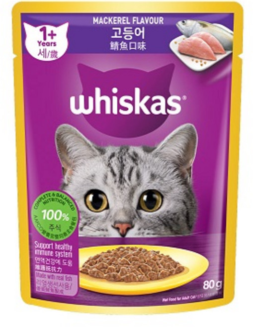 위스카스 파우치 구운고등어10개고등어10개 혼합20개 고양이 주식, 고등어, 80g, 20개