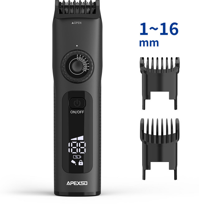 APEXSO 전문가용 이발기 LED 전동 바이깡 저조음 헤어클리퍼 세트 방수 유무선 견용 남자, 블랙
