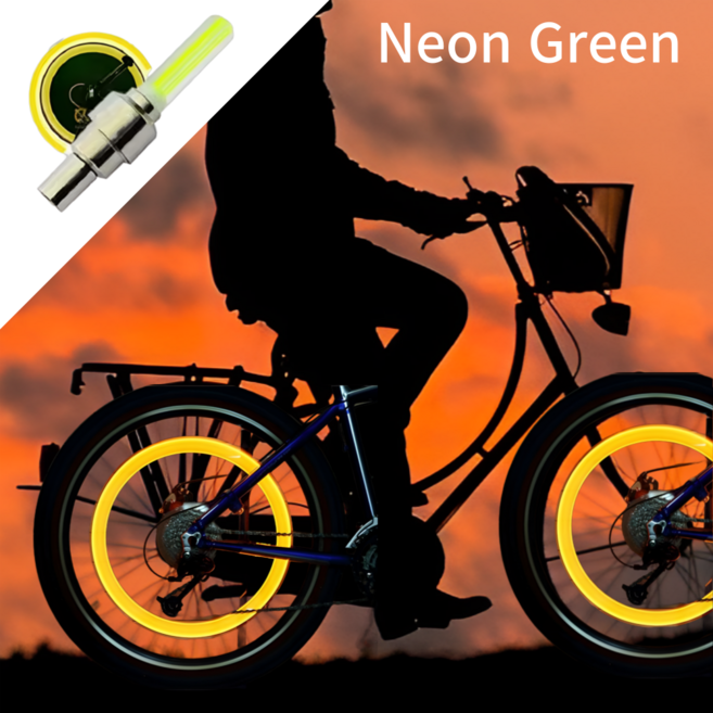 올리OLI 자전거 바퀴 휠 LED 라이트 반사 조명 건전지 포함, 2개, 네온그린