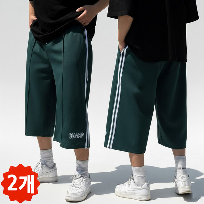 빠델 [1+1] 챔프 트랙 벌룬 버뮤다 밴딩 스웻팬츠 7부 8부 반바지 하프 트레이닝 통와이드 츄리닝 바지