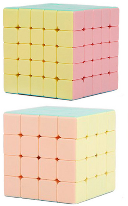 1+1 세트 444 + 555 큐브 단계별 퍼즐 Cube 루빅스 4x4 5x5 선수용 큐빙 사각 파스텔 레인보우 특수 루빅 무지개 장난감 취미 보드 게임, R99739A(파스텔 444큐브+555큐브, 1세트, 1개