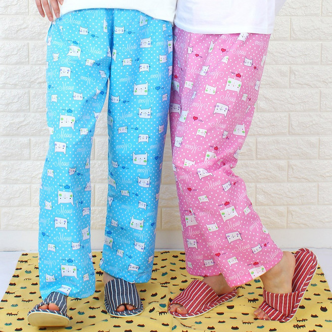 커플 캐릭터 파자마 잠옷 바지 사계절 홈웨어 여성 남성 9부 아이러브캣