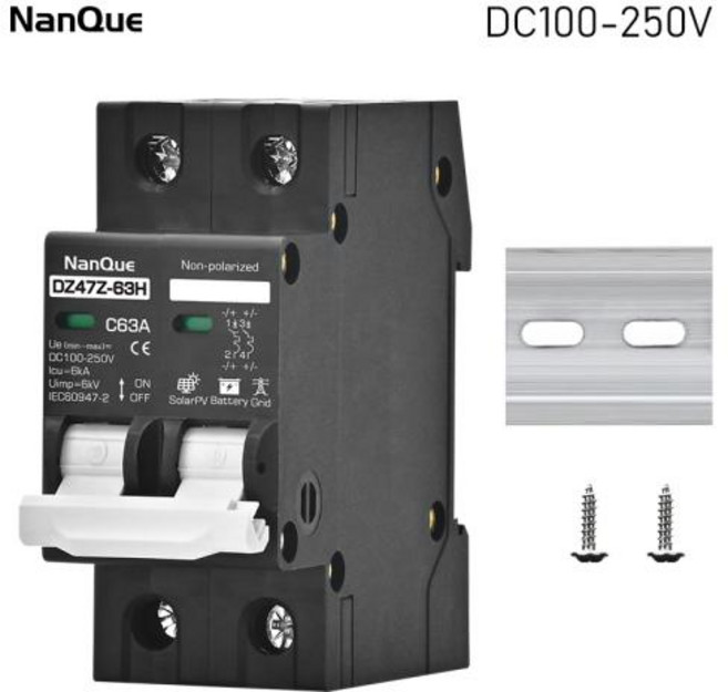 태양 전지 패널 배터리 보호대 회로 차단기 저전압 AC DC MCB 2P C 커브 DC100V 150V 200V 250V 16A 20A 25A 32A 40A 50A 63A, 2P DC260-500V_50A, 1개