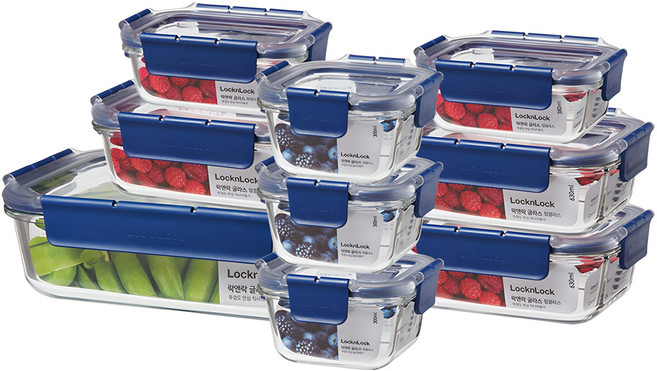 락앤락 탑클라스 밀폐용기 9p, 1세트, 밀폐용기 정사각 300ml x 3p + 직사각 380ml x 2p + 직사각 630ml x 3p + 직사각 1.6L