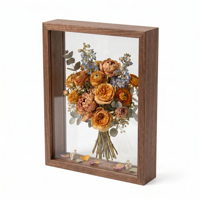 푸뚜로 부케말리기 부케액자 선물 투명 드라이플라워 말린꽃보관 원목 액자, 1개, 월넛