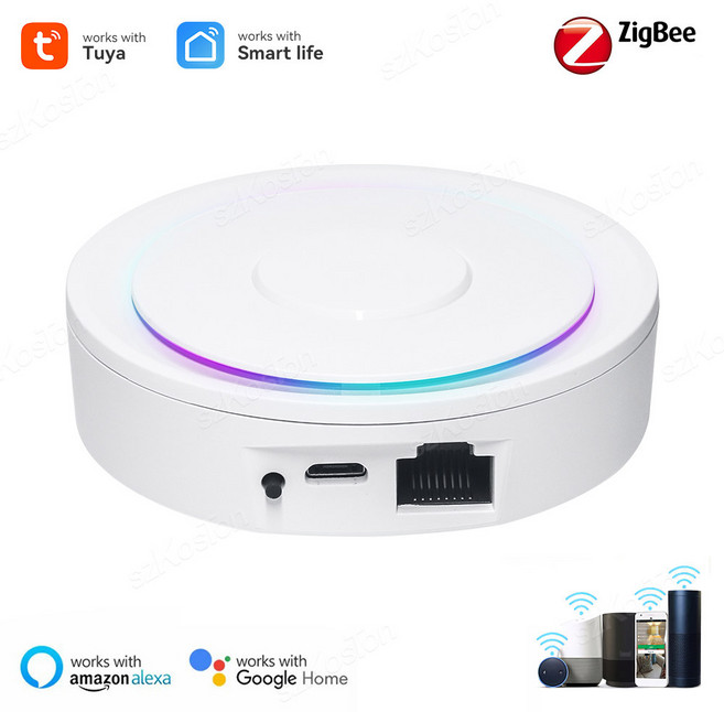 Tuya ZigBee 게이트웨이 지그비 3.0 허브 스마트 RJ45 유선 홈 브리지 연결 스마트 라이프 앱 제어 알렉사 구글 홈 음성 지지대, 1개