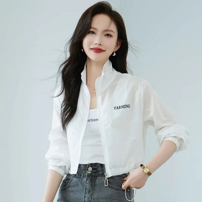 ROYALBELLE 여성 짧은 쇼트핏 자외선 차단 재킷 집업 긴팔 루즈핏 경량 바람막이 재킷 V061518