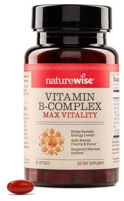 NatureWise 네이처와이즈 비타민B 컴플렉스 엽산 비오틴 B1 B2 B3 B6 B12 60 소프트젤 영양제, Vitamin, 1개