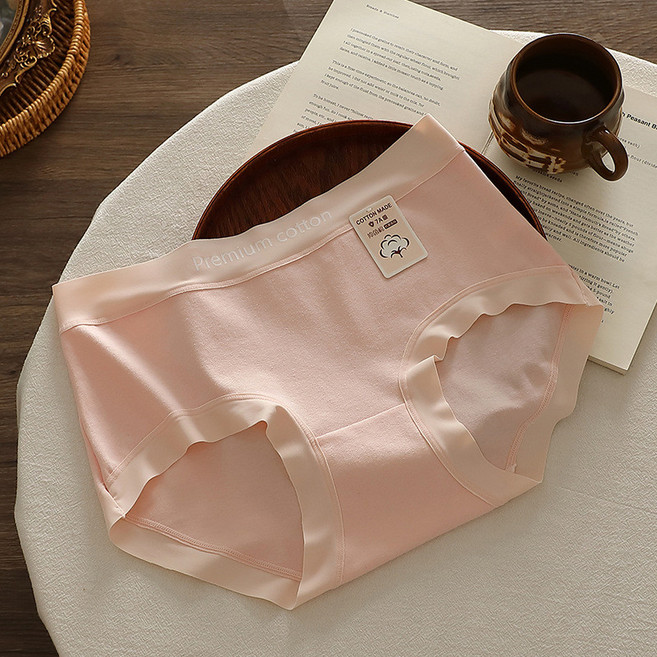 高質量款 天然新疆棉7A抗菌女士純棉內褲 中腰簡約秋冬女生內褲, 粉色,M【80-100斤】