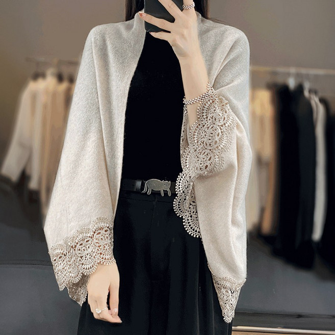 퀸앤조이 여성 봄가을 니트 머플러 숄 가디건 헤링본 빅사이즈 데일리 캐주얼