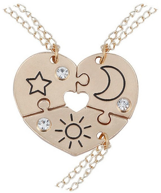 여성 3인 우정 목걸이 달 별 해 조각 베프 퍼즐 펜던츠 액세서리