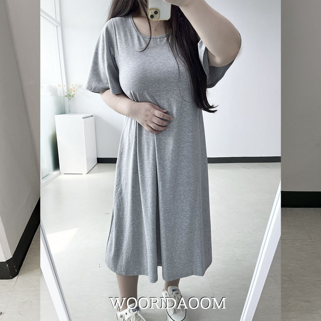 66-120 다미 빅사이즈 날씬해보이는 날개소매 반팔 원피스 홈웨어 꾸안꾸 플레어 여리여리 5XL