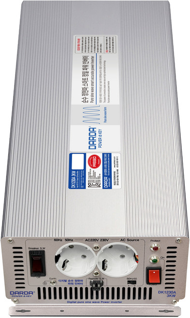 국산 다르다 KC인증 순수정현파 인버터 DK1230A DC12V to AC220V 최대3000W 선박 특장차 차박 캠핑카 등에서 에어컨 공구 등 전기 전자 제품 구동에 적합, 1개