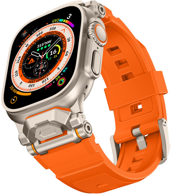 실리콘 메카 스타일 스트랩 호환 Apple Watch Ultra 3 2 1 49mm 땀 물 방수 스포츠 밴드 호환 iWatch Series 11 10 9 8 7 6 5 4 SE, 오렌지 티타늄, For Ultra 3/2/1 49mm