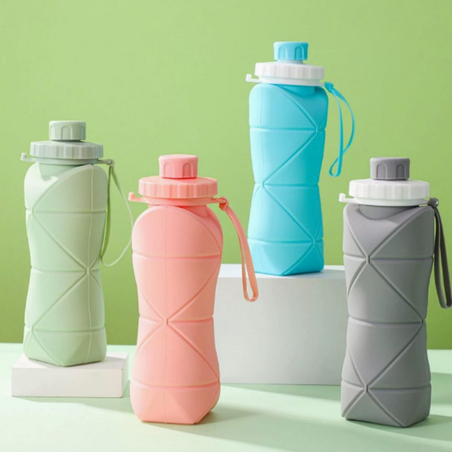 矽膠摺疊水杯 軟水壺 便攜 戶外運動旅遊, 1個, 600ml, 灰色