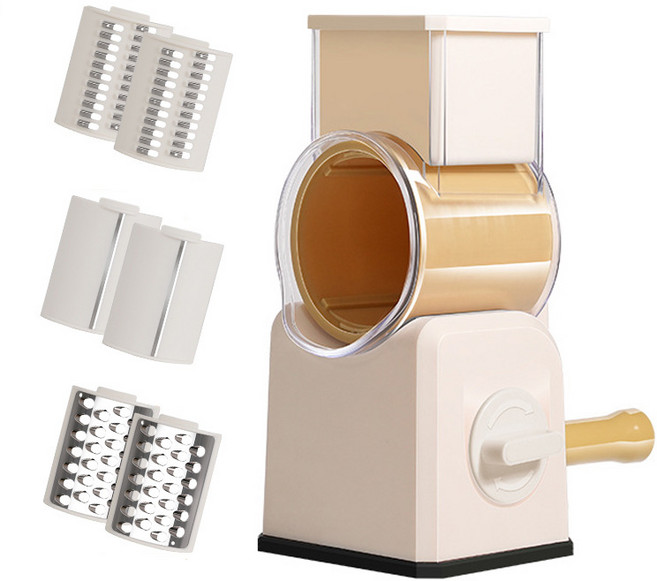 HA.M 만능채칼 돌돌이 드럼통 안전 멀티슬라이서 야채 다지기 손질 조리 도구 세트 (3종 칼날), 노란색, 1개