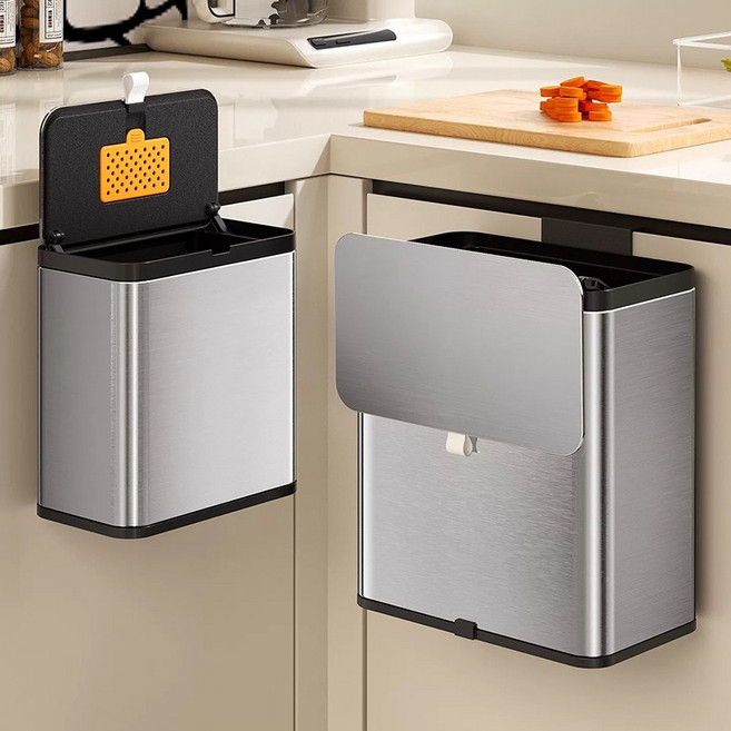 Alemon 주방 걸이형 스테인리스 음식물 쓰레기통, 3L, 회색, 1개