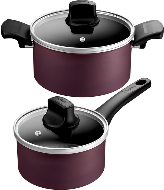 테팔 인덕션 티타늄 멜로디 냄비세트 2개, 버건디컬러, 편수냄비 16cm + 양수냄비 20cm, 1세트