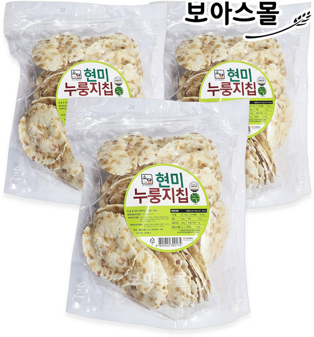 현미 누룽지칩 과자 전통 곡물 간식 뻥튀기 스낵, 3개, 200g