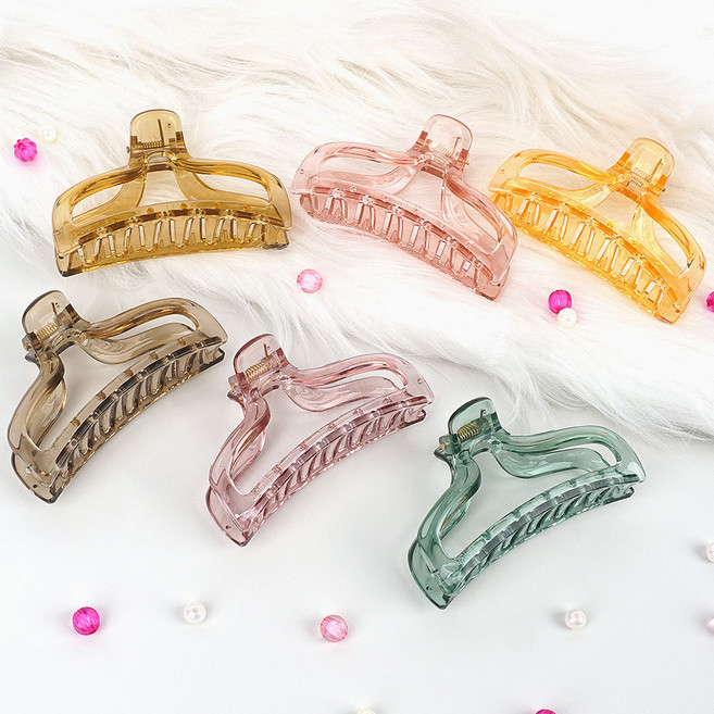 해피J보따리 투명 컬러 헤어핀 올림머리 반머리 집게핀 여성 헤어 스타일링 헤어집게핀, 다크옐로우, 1개