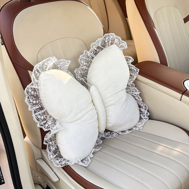 레이스 나비 차량등받이쿠션 목허리쿠션 쇼파쿠션 의자쿠션 (아름답고 사치스러운 스타일 차량 내부/거실 등에서 사용하기 적합함), 허리 - 흰색
