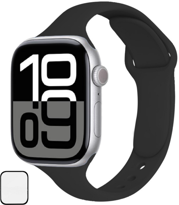 NUBASE 애플워치 호환 슬림 더블 단추 실리콘 스트랩, 블랙