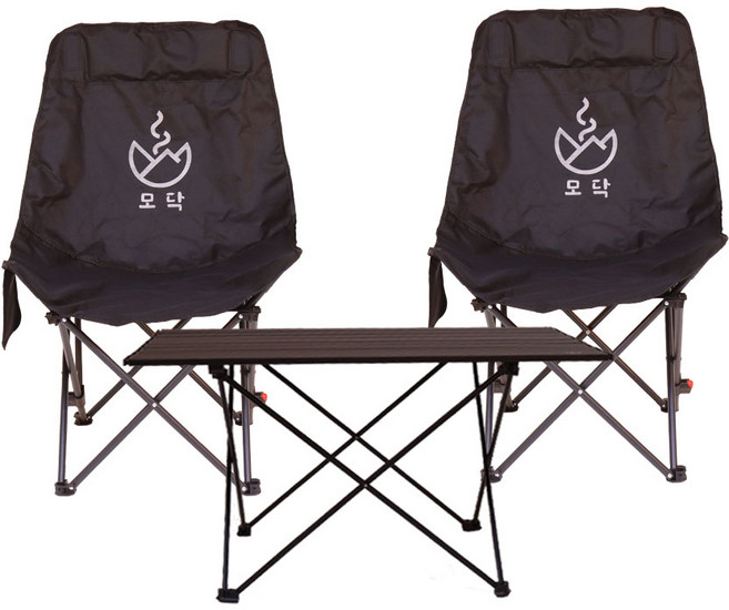 접이식 캠핑 테이블 의자 세트 경량 2인 하이백 체어, 다크블랙+미드나잇블랙x2