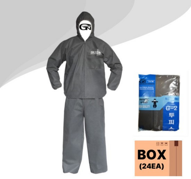 보호복 G-2 투피스 후드 회색 2XL 24벌 박스 일회용 작업복 방호복 방진복, 없음, 상세설명 참조