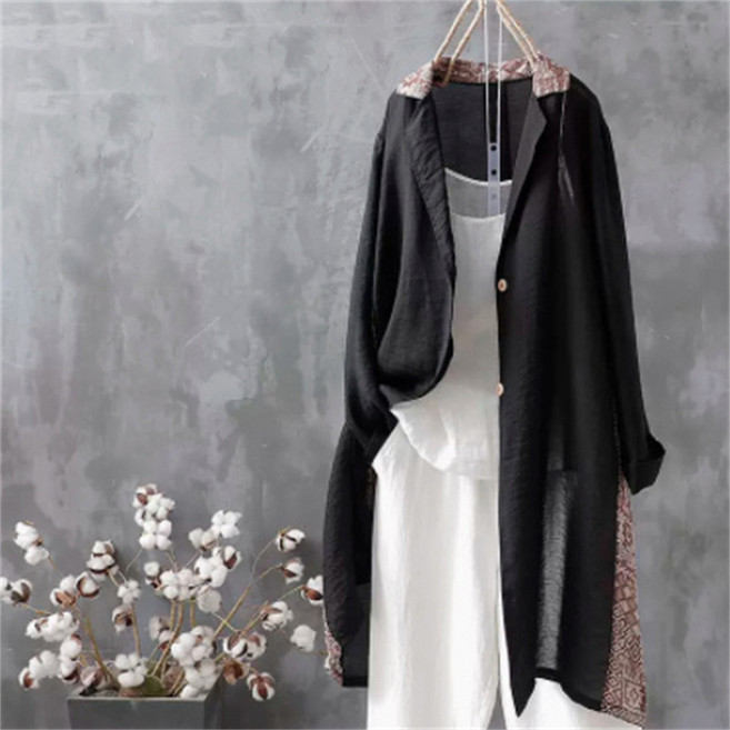 AOKADA 여성 봄 여름 루즈핏 해비차단 자와선차단 린넨 롱 가디건