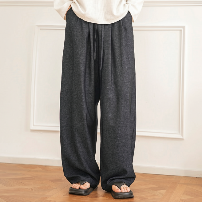 HANYO 남자 빅사이즈 와이드핏 핀턱 바지 밴딩 링클프리 슬랙스 구김방지 팬츠