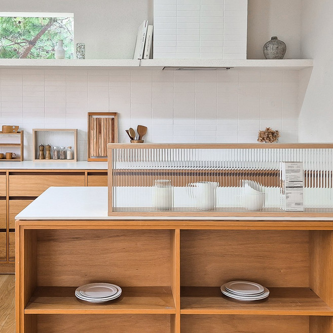 [카미코코] 아일랜드 유리 주방 파티션 1000, 오크