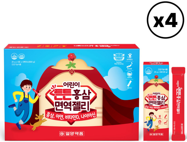 일양약품 6년근 어린이 키즈 홍삼젤리 스틱 비타민D 아연 나이아신, 4개, 600g