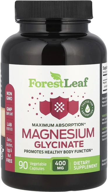 Forest Leaf 글리신마그네슘 최대 흡수율 400mg 베지 캡슐 90정(캡슐 1정당 133.3mg), ForestLeaf글리신마그네슘최대흡수율400mg베지캡, 1개, 90정 - 쿠팡