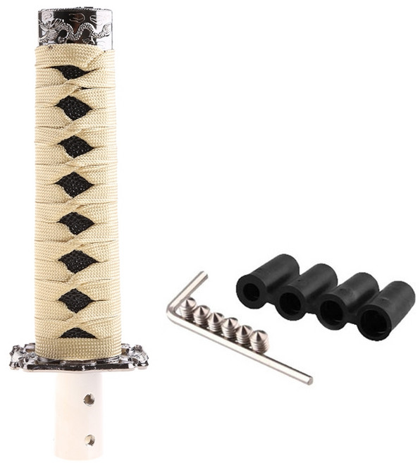 내구성이 뛰어난 기어 변속 노브 카타나 스틱 변속 노브 4개의 어댑터 포함 사무라이 검 자동차 기어 변속기 핸들 유니버설, 외부 금과 내부 블랙