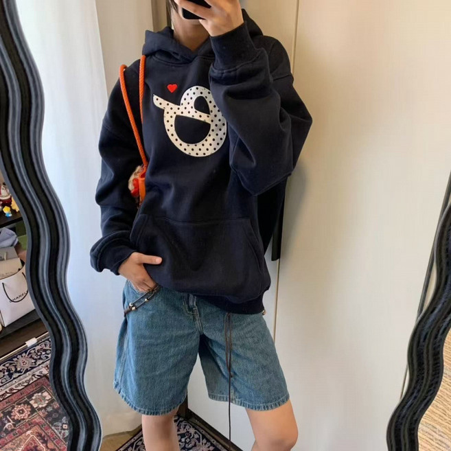 스타일닥터 여성 후드티셔츠 루즈핏 봄 가을 도트 레터링 긴팔티