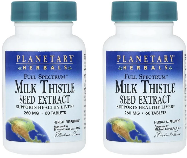 플래네터리 허벌스 풀 스펙트럼 밀크 씨슬 씨드 익스트랙트 Planetary Herbals Full Spectrum™ Milk Thistle Seed Extract 60정, 2개 - 쿠팡