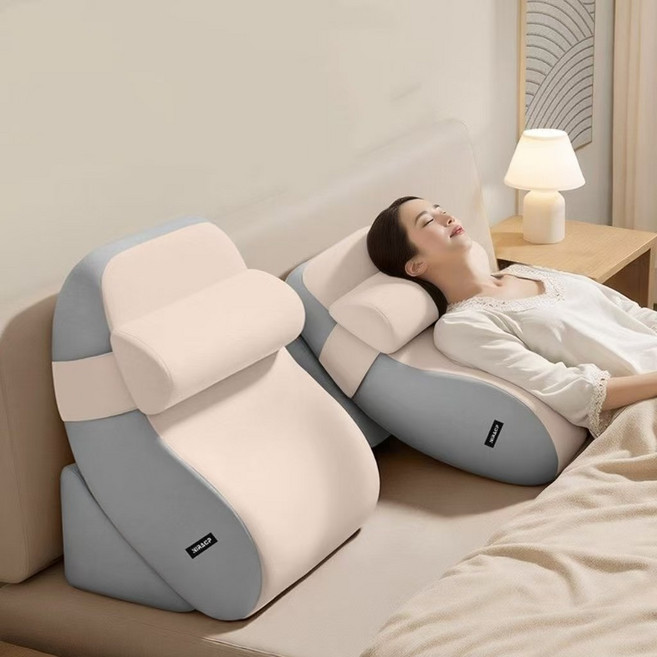 TUTOGO 多功能護腰靠墊 記憶棉床頭靠枕, 米白拼色【升級魔鬼氈固定】