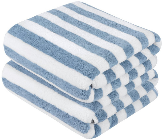 SUNLAND 부드러운 줄무늬 목욕수건 큰 타월 0cm, 2개, 파란색